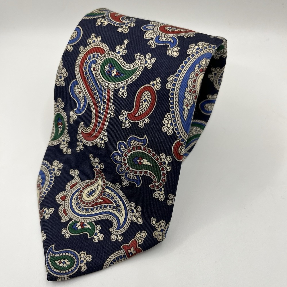 Brooks Brothers Makers Men's Tie 100% Silk Made USA‎ Navy Blue Paisley